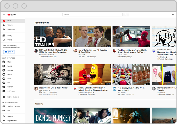 Youtube homepage