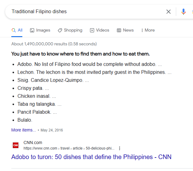 Traditional filipino dishes